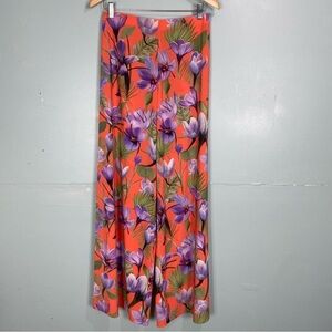 Alice & Olivia Athena Floral Pant Orange Purple Tropical Sz 8 Wide Leg High Rise